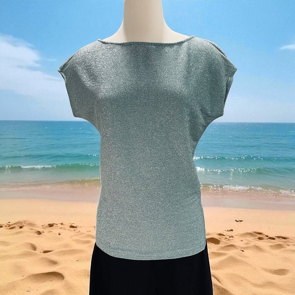 Boston Proper Glitter Top Womens XS Sparkle Metallic Knit Party Holiday Y2K Chic